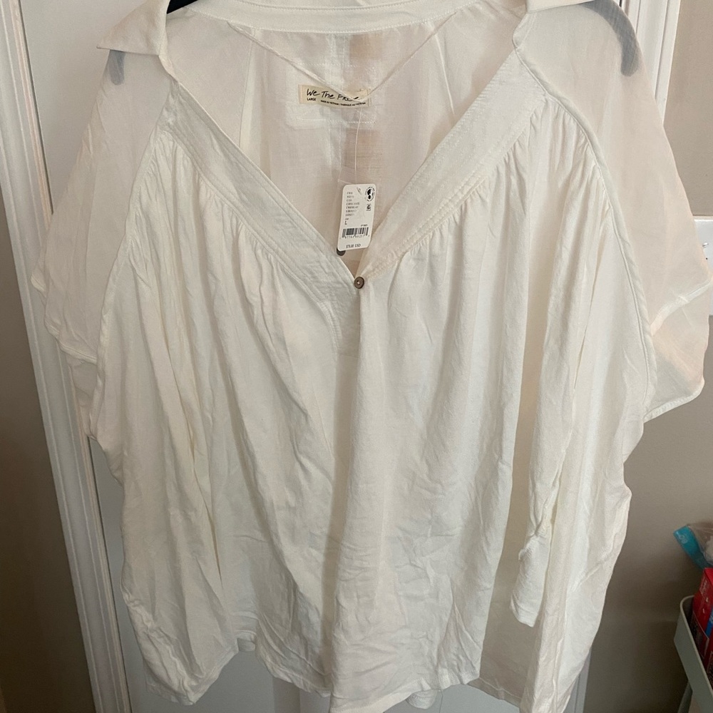 Free People Cream V-Neck Blouse